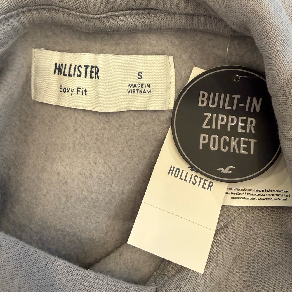 Hollister Men's Feel Good Boxy Grey Hoodie NWT Size S - Picture 5 of 5